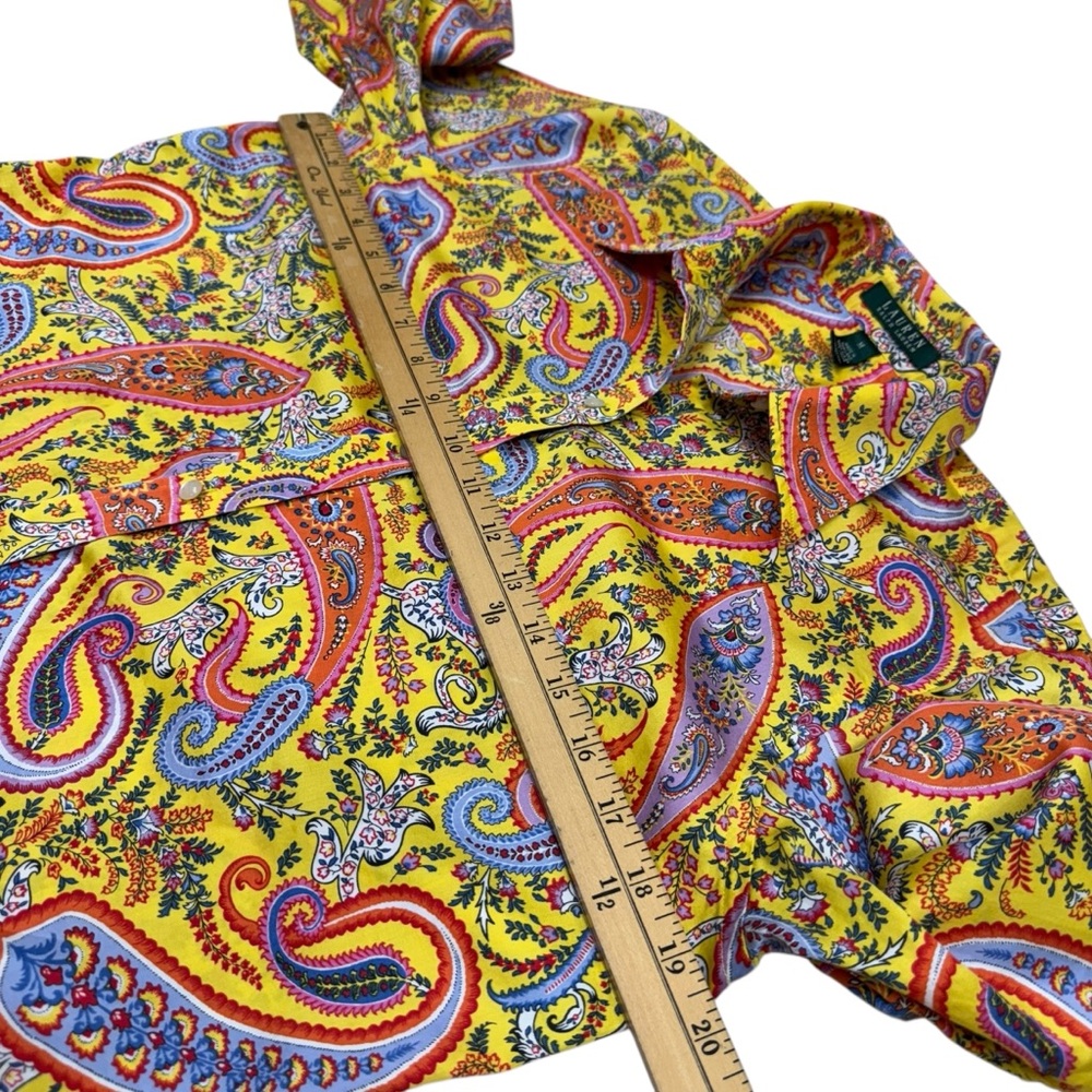 Ralph Lauren Button Down Paisley Shirt Size M Yellow 3/4 Sleeves Preppy - Picture 8 of 11